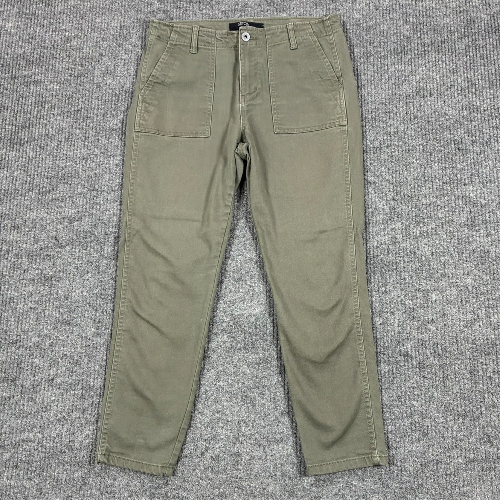 Stitch Star Womens Utility Pants 10 Olive Green Pocket Straight Leg Casual